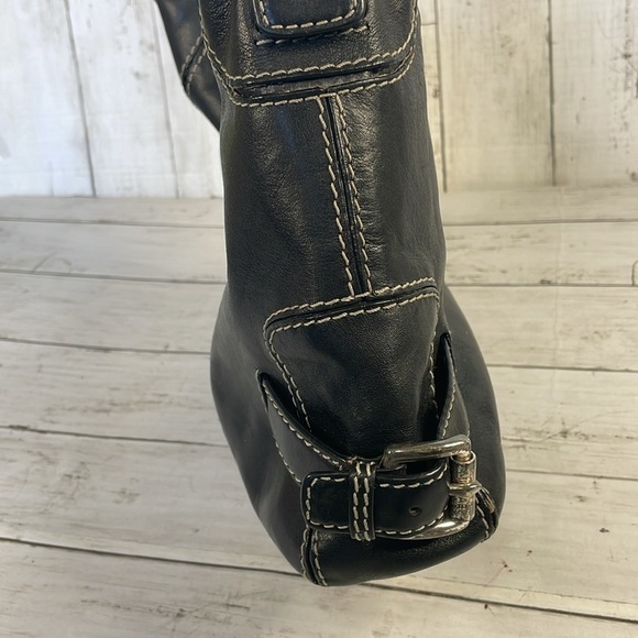 Michael Kors Black Leather Shoulder Bag w/White Contrast Stitching - Picture 5 of 14